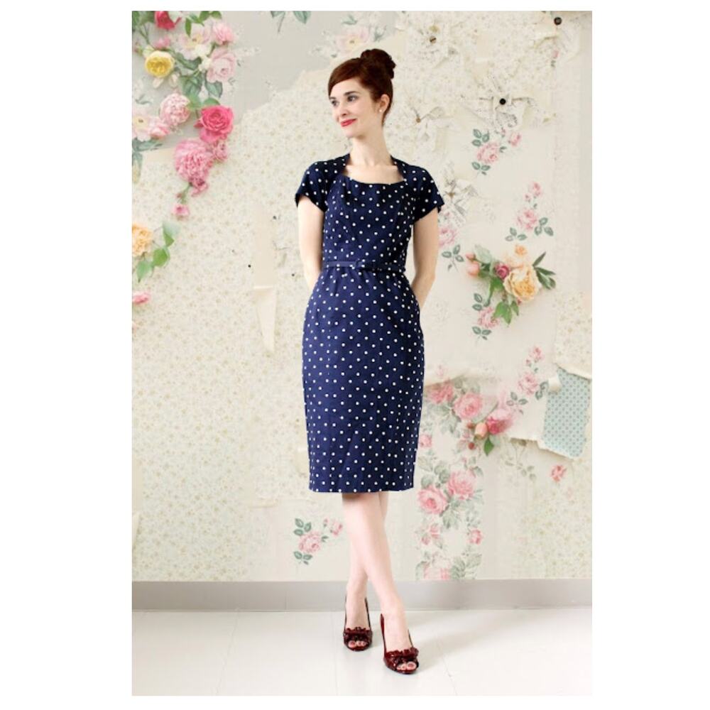 Eva Mendes New York and Company Polka Dot Pencil Dress 50s Inspired Size 0